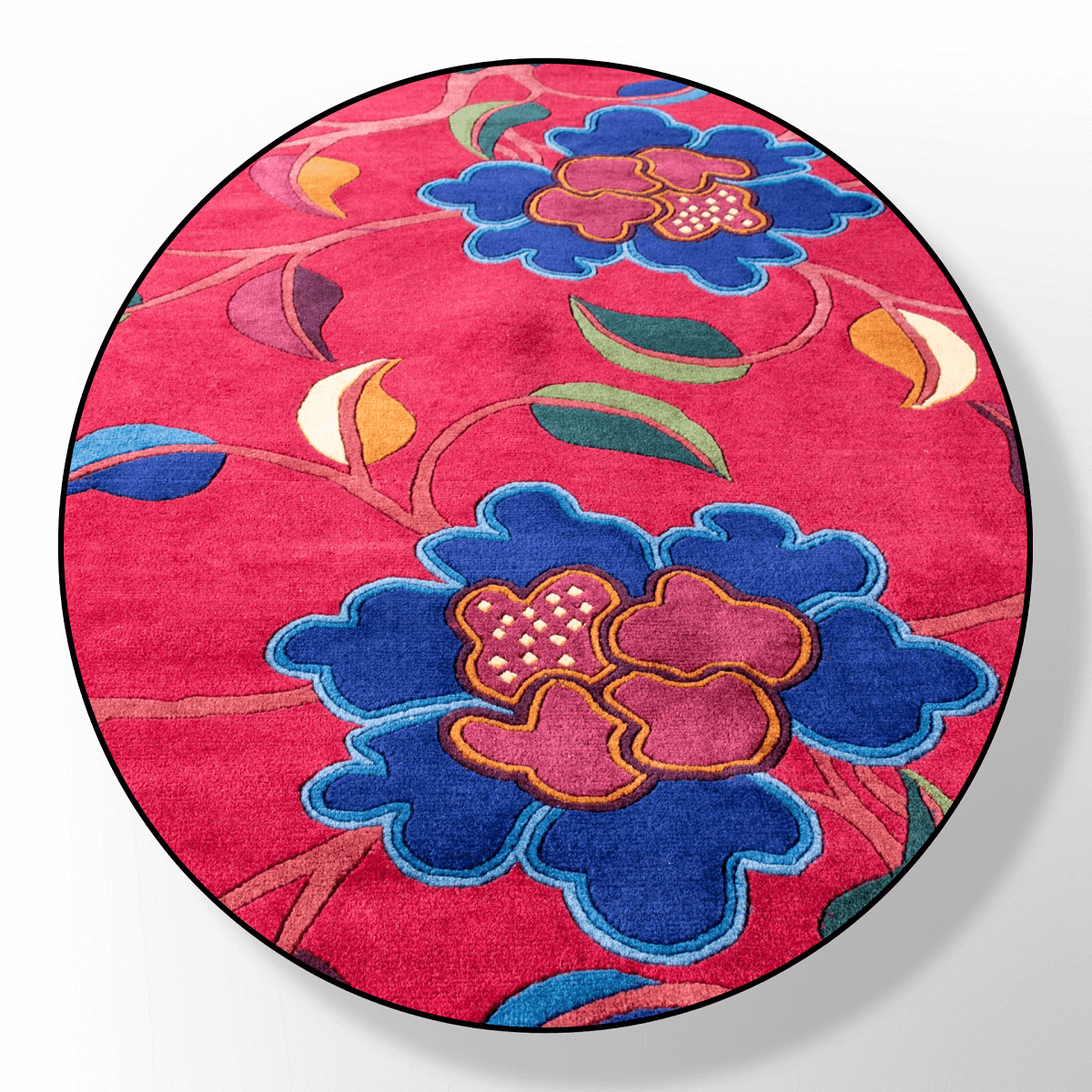 Tibetan Wool Carpet - 2 Flowers Red