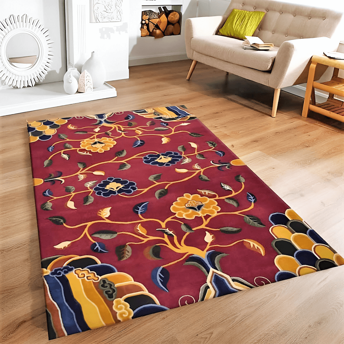 Tibetan Wool Carpet - 4 Flowers