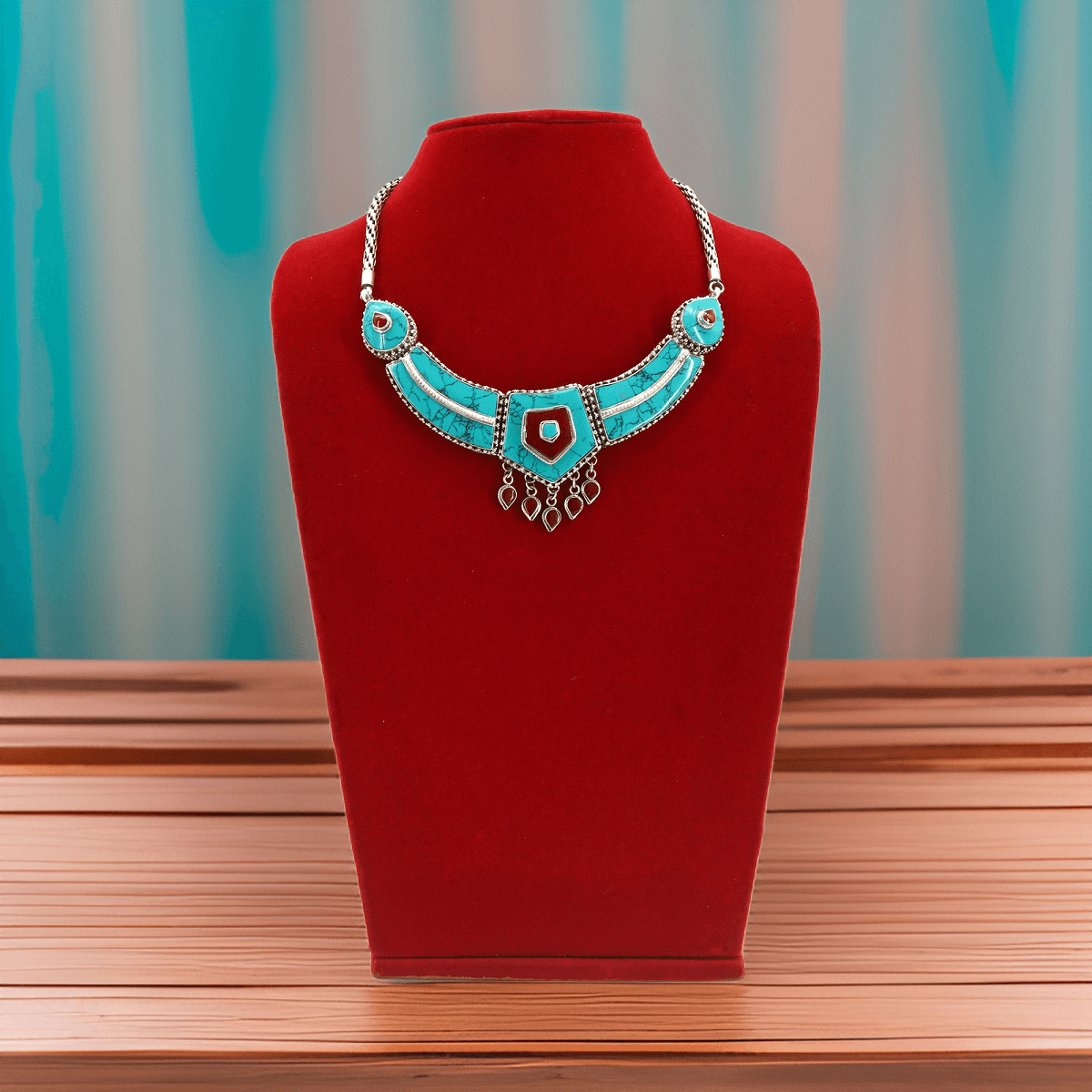 925 silver necklace - turquoise &amp; coral | Handmade in Nepal | Boho