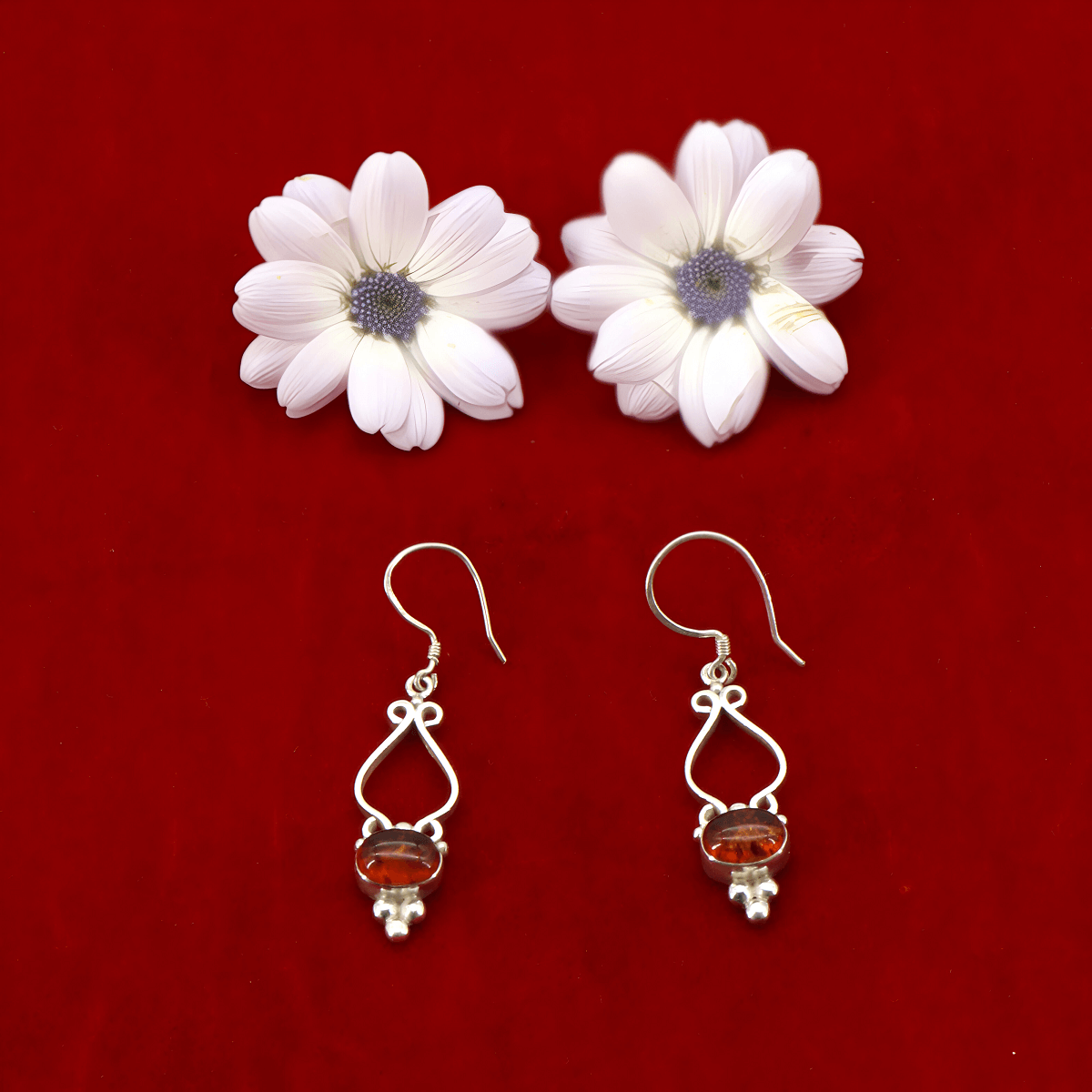 925 silver earrings - amber | Handmade in Nepal