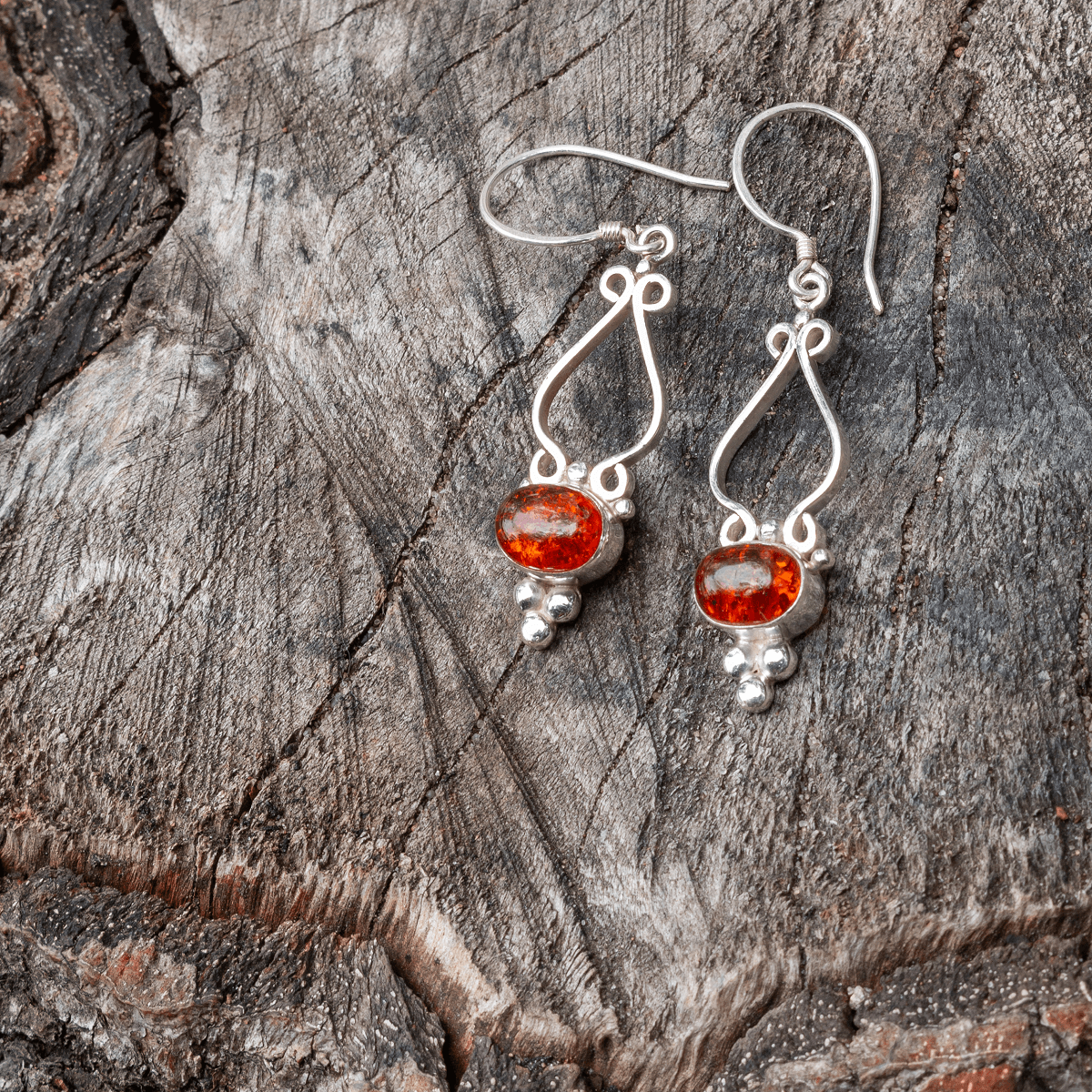 925 silver earrings - amber | Handmade in Nepal