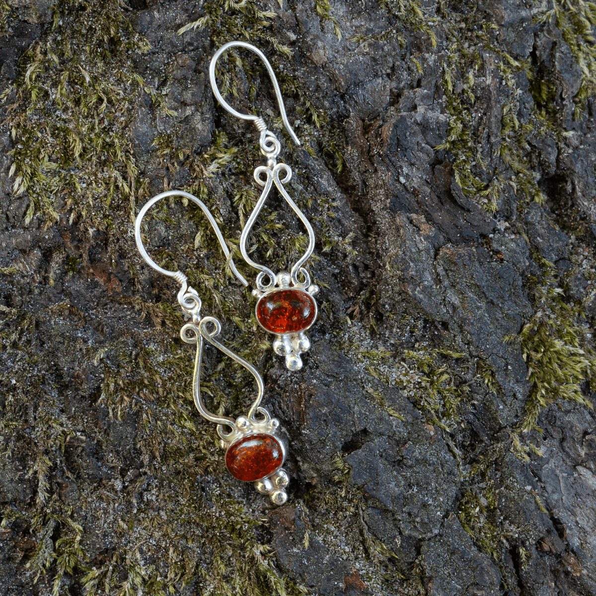 925 silver earrings - amber | Handmade in Nepal