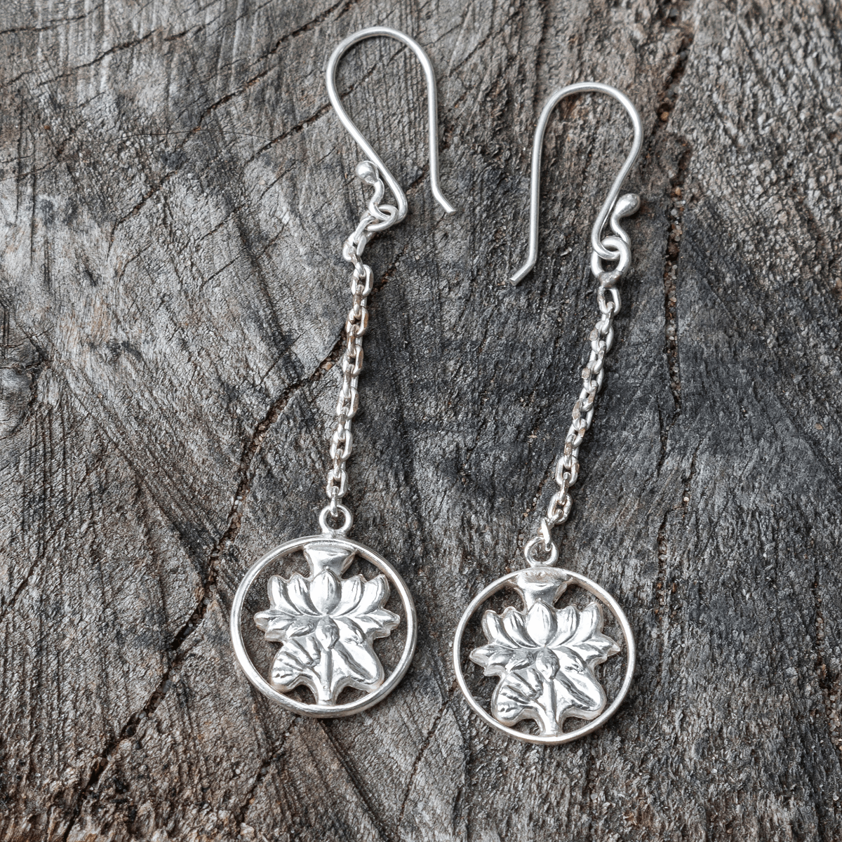 925 silver earrings - Lotus | Handmade in Nepal | Boho jewelry