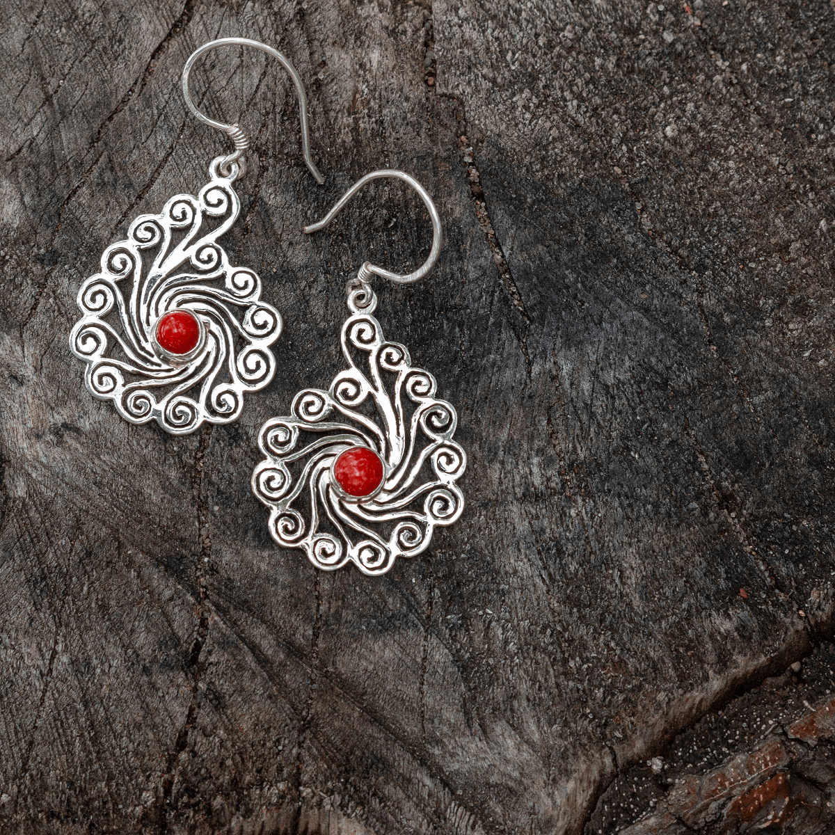 925 silver earrings - red coral | Handmade in Nepal | Boho