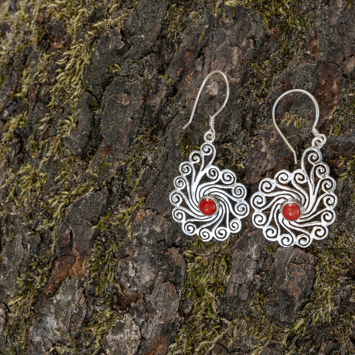 925 silver earrings - red coral | Handmade in Nepal | Boho